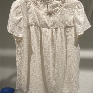 LOFT White Ruffled Puff Sleeve Blouse